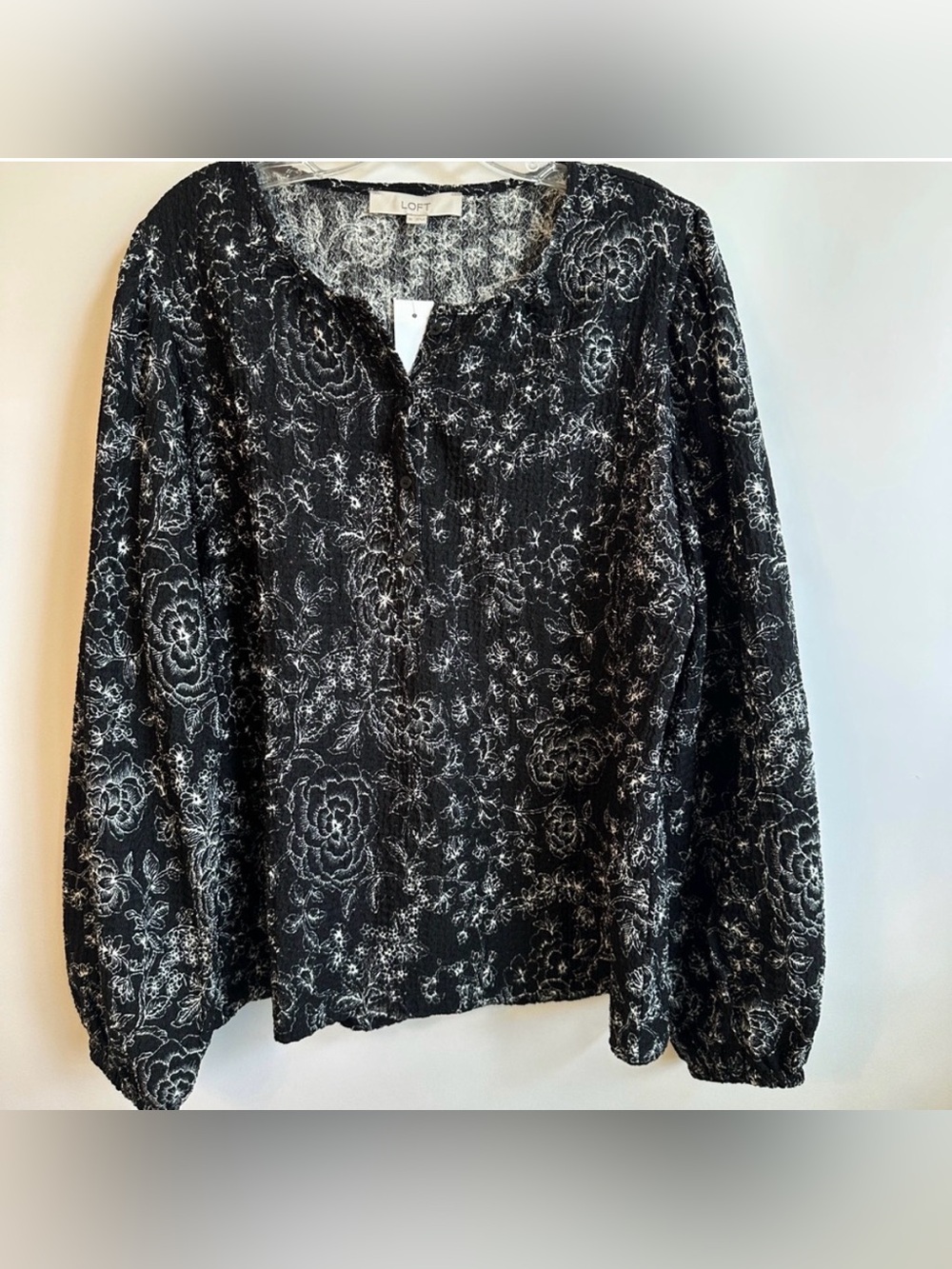 LOFT Black Long Sleeve Buttoned Blouse